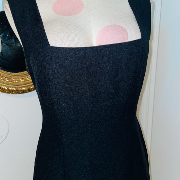 Mevisto Vintage Classic Little Black Dress Square Neckline Sleeveless Mesh Back - Picture 2 of 7